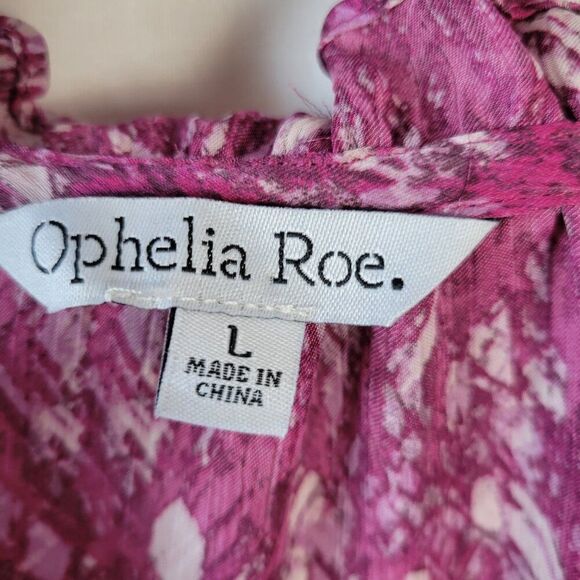 Vintage Ophelia Roe Large Feminine Blouse ruffled Tie Semi Sheer geometric Y2K - Picture 11 of 11